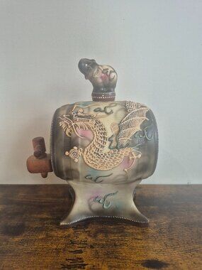 DRAGONWARE Vintage Japanese Ceramic Sake Barrel Dispenser